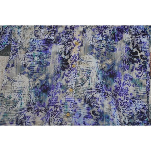 Chicos Divine Damask Athens Shirt Style Size 1 Women's Medium Roll Tab Sleeves - Picture 4 of 10